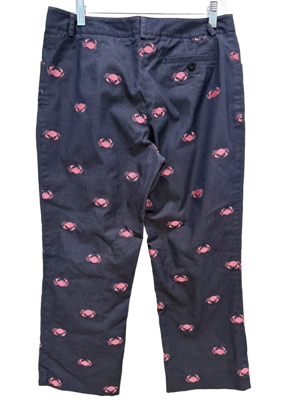 Lilly Pulitzer Navy Blue Denim Crop Pants with Pink Crab Embroidery. Size 6 - Picture 3 of 10